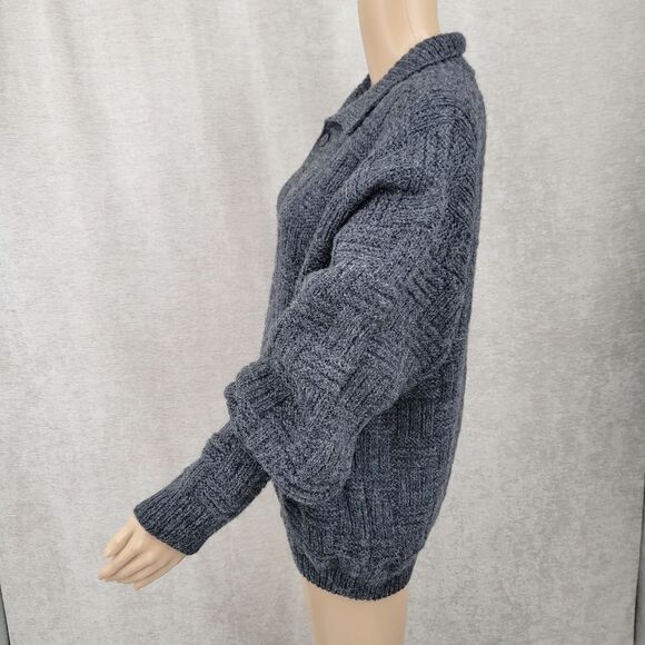 Northern Isles Knitted by Hand Gray Wool Vintage Sweater With Collar Medium - Picture 7 of 11